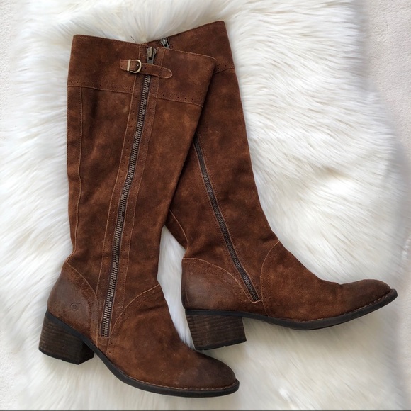 Born Shoes - Born Poly Tobacco Distressed Leather Riding Boots